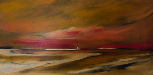 Soleil couchant, Camargue, huile sur toile, 50 x100 cm, 2025