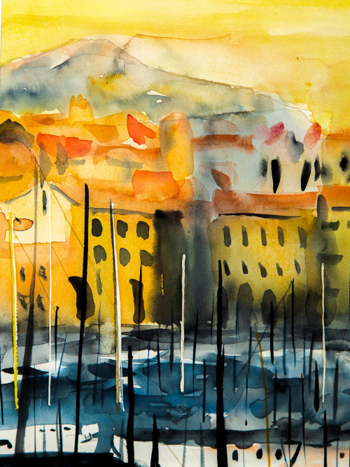 Propriano, aquarelle sur papier, 40 x 60 cm, 2021