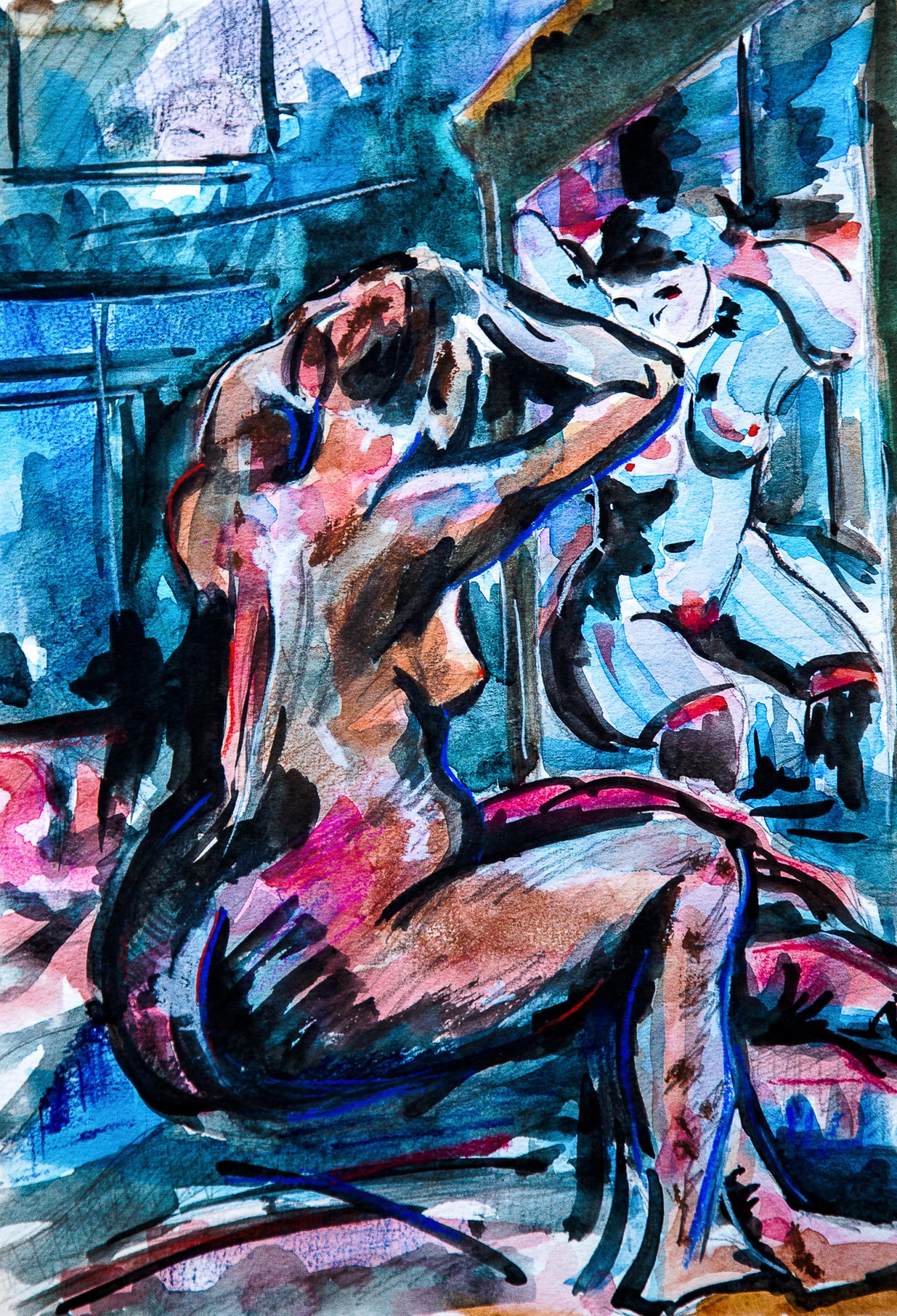 Après le bain, aquarelle sur papier 40 x 50