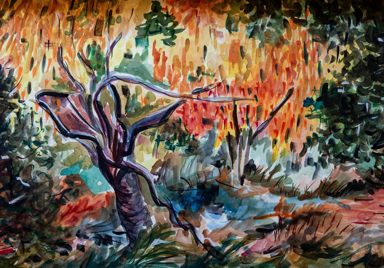 Feu, aquarelle sur papier, 40 x 60